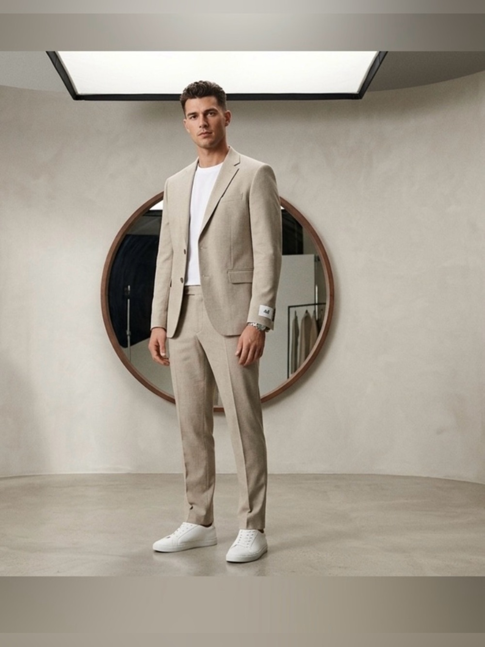 NIB H&M Men’s Slim Fit Linen-Blend Blazer - 38R - Light Beige Oatmeal - NWT